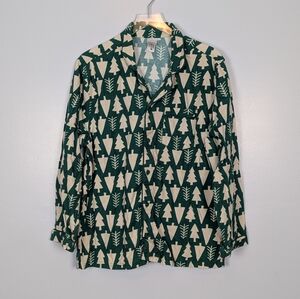 Hanna Andersson Christmas Flannel Pajamas Set Green and White Trees Large